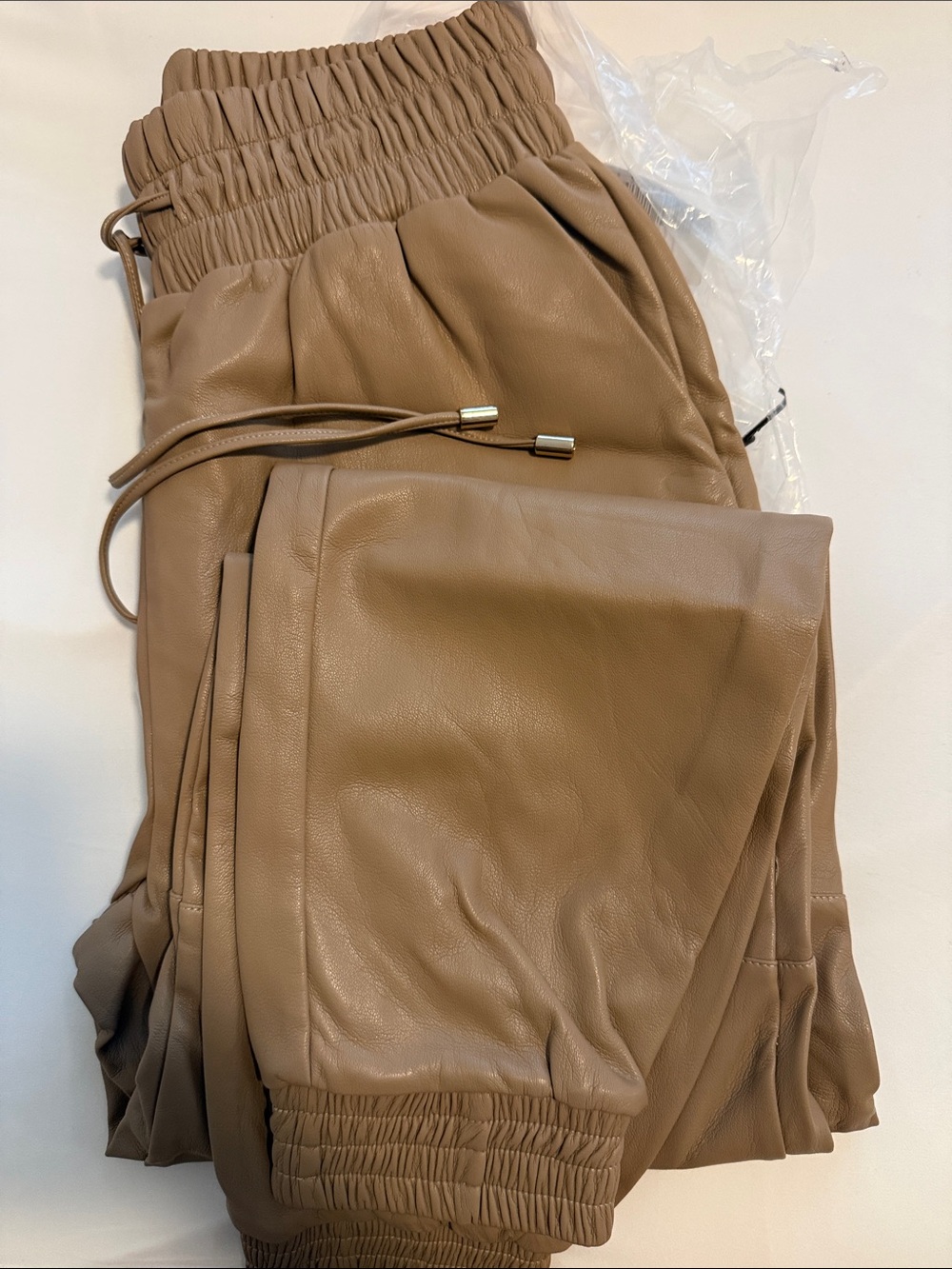 bebe Taupe Vegan Leather Jogger Pants